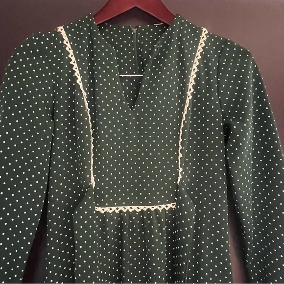 Vintage 70s Bib Front Tie Back Prairie Long Sleeve Maxi Dress - Picture 7 of 14